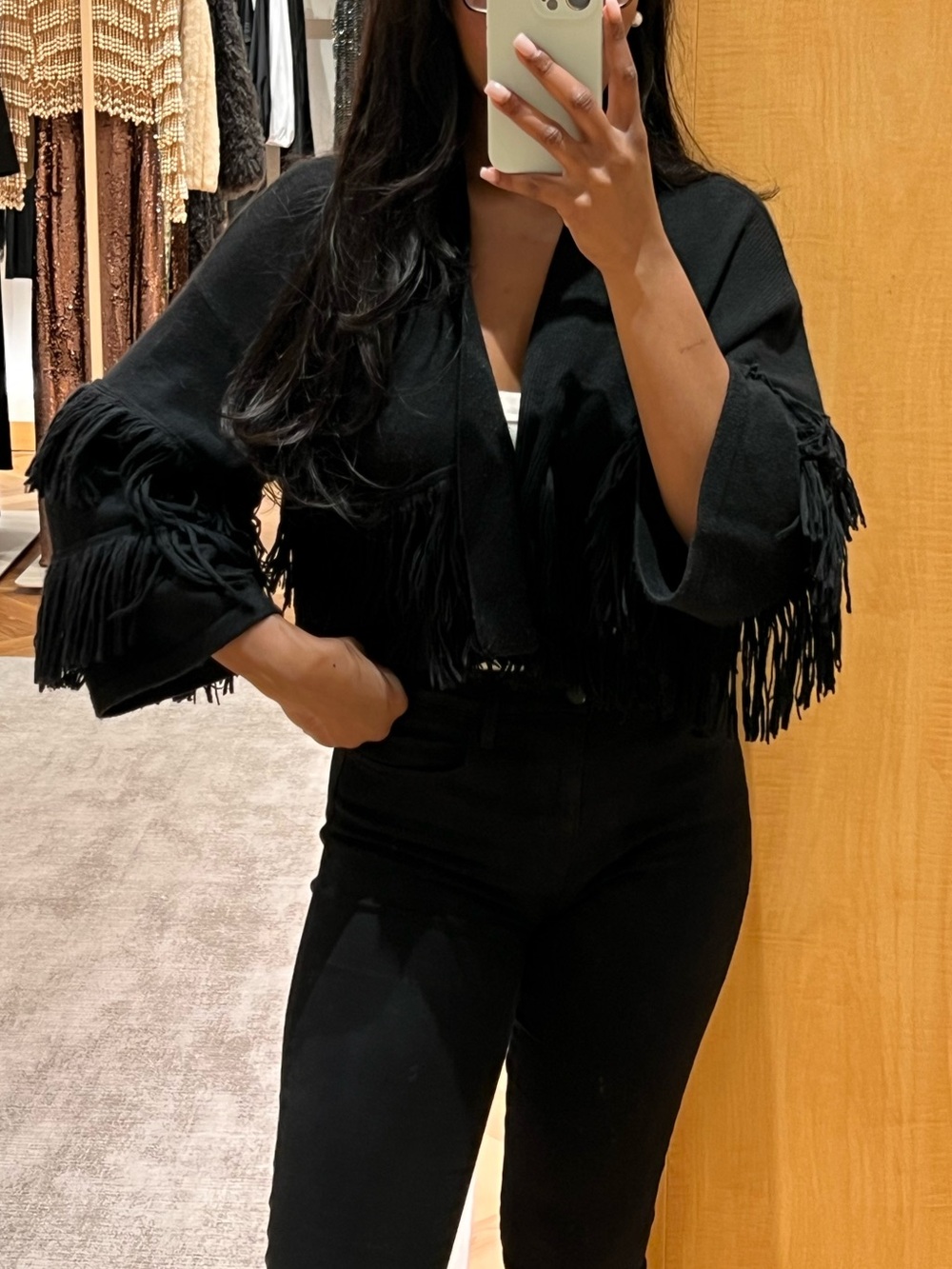 Black Fringe Cropped Cardigan